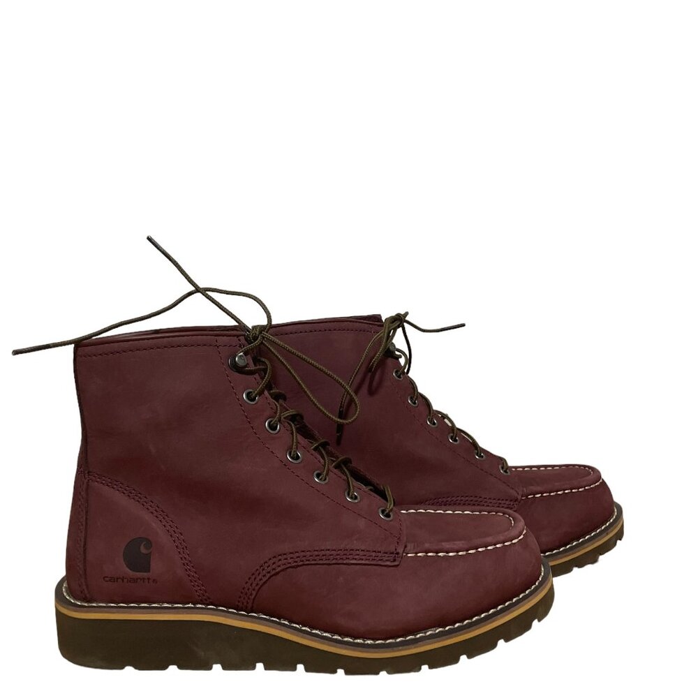 Carhartt 6" Moc Toe Wedge FW6023 Ankle Boots Burgundy Women's Sz 9.5M